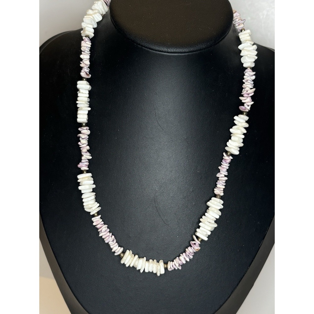 Vintage Puka Shell Chip Necklace White Purple Beach Retro BoHo 18"
